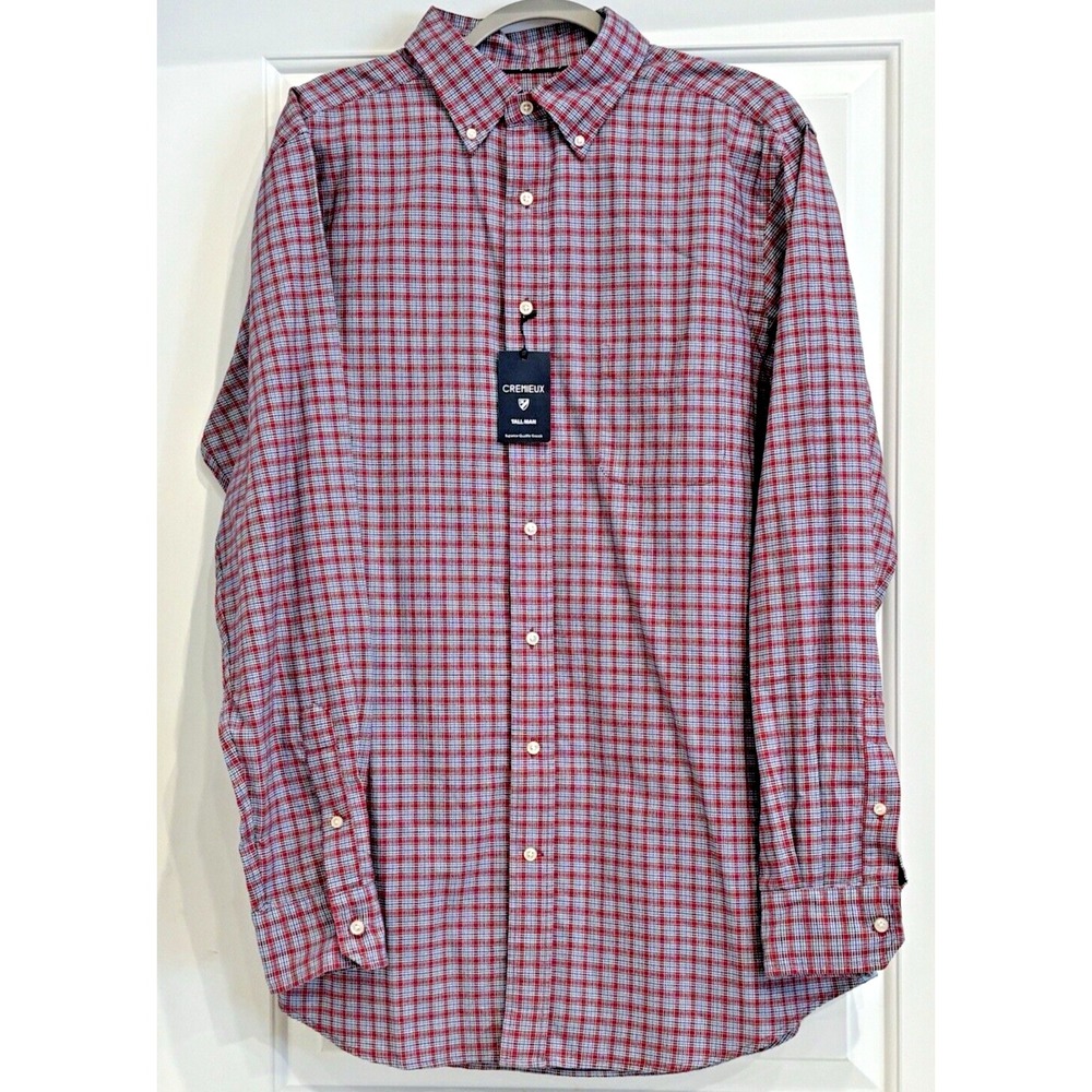 Cremieux Classics Button Up Long Sleeve Shirt Men's L Tall Red Plaid Preppy NWT